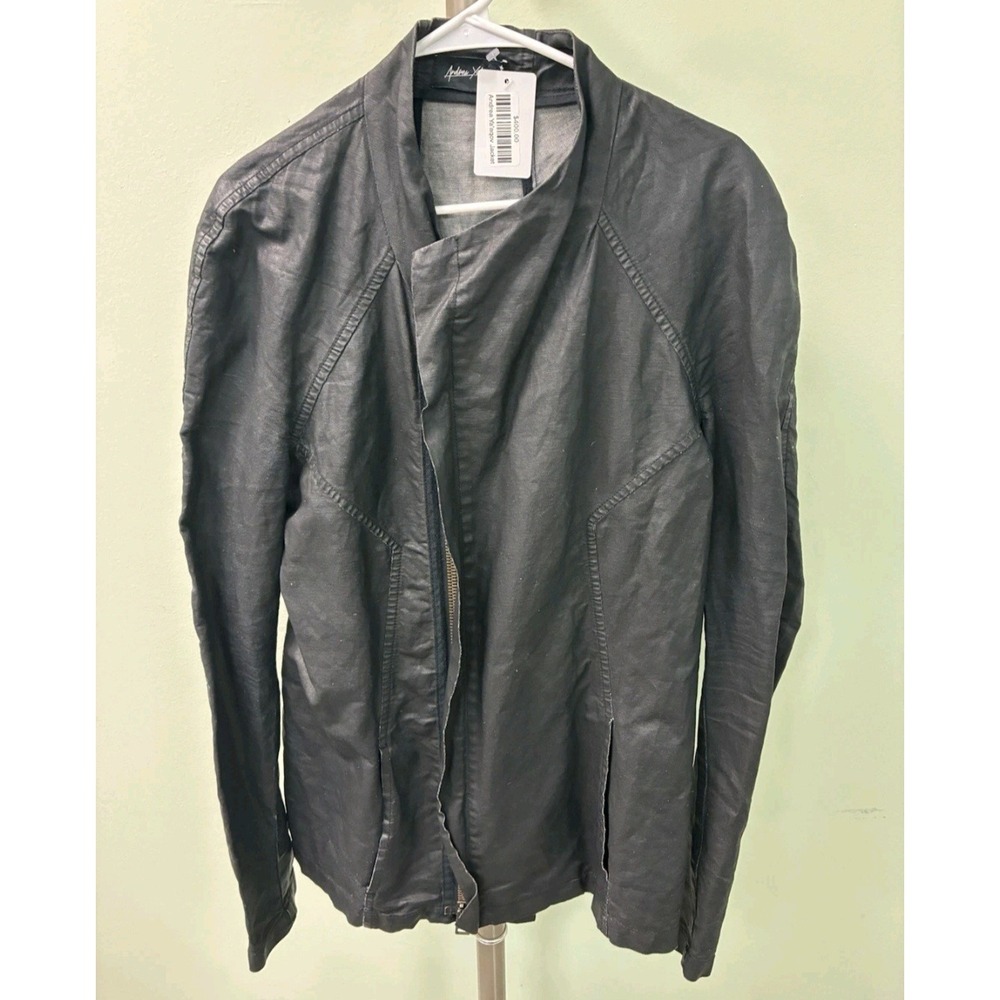 Andrea Ya'aqov Womens Black Coated Asymmetrical Zip Front Jacket Stand Collar